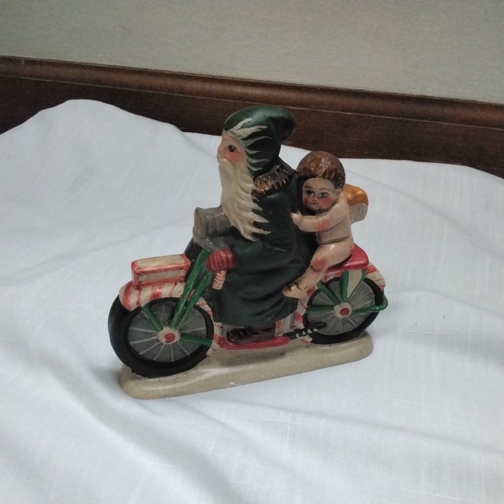 Vaillancourt Vintage Santa and Angel riding Bicycle